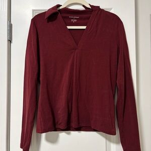 Banana Republic Deep Red V-Neck Long Sleeve Top